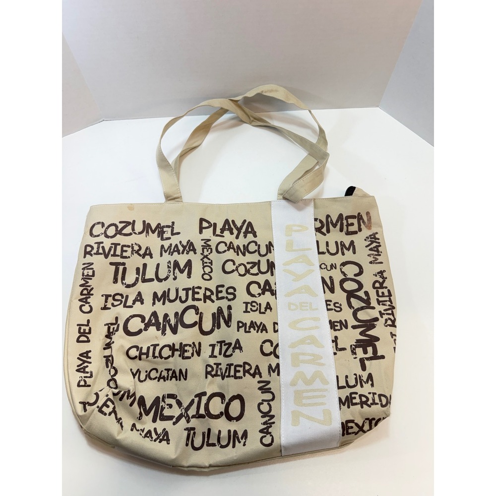 Mexico Souvenir Playa Del Carmen Canvas Tote Bag Large Beige